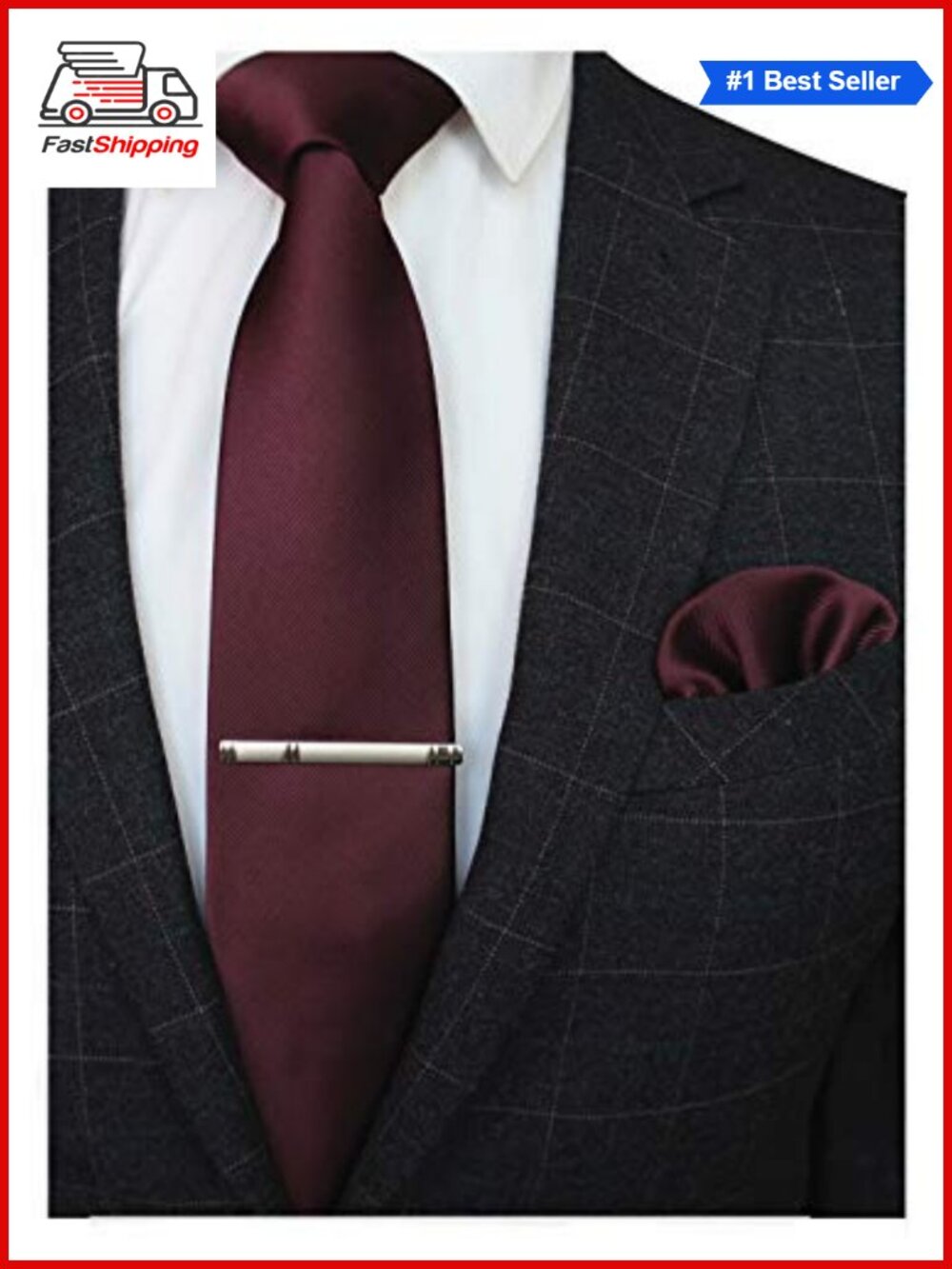 Jacquard Woven Silk Blend Necktie Pocket Square Tie Clip Set Formal